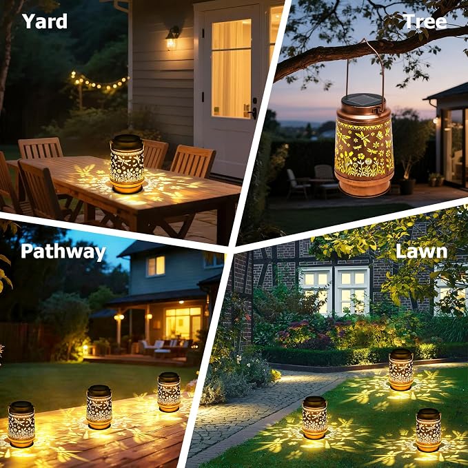 Dragonfly Birthday Gifts for Women Mom Grandma, Solar Lanterns Outdoor Waterproof Garden Decor Hanging Lantern Lights, Metal LED Decorative Gardening Light for Patio Yard Porch