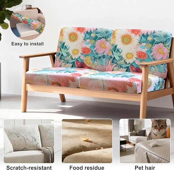 BIETYONE 4Pcs Patio Stretch Cushion Covers,Outdoor Sofa Replacement Cover Slipcovers for Patio Furniture Cushion Covers, Washable Reusable Furniture Protector