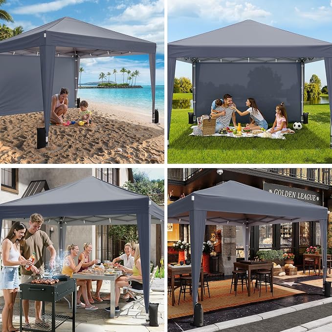 Driftalia 10x10 Pop Up Canopy with Sidewalls, Outdoor Instant Canopy Tent with Carry Bag for Commercial Events, Camping, Backyard Parties - Dark Grey