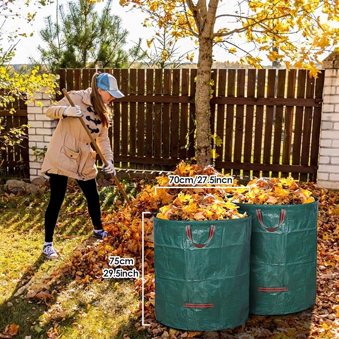 5-Pack 72 Gallon Yard Waste Bags,Reusable Collapsible Garden Leaf Bags with Plastic Ring,Standable,with Gardening Gloves,for Camping & Recycling Leaves,Lawn Debris & Grass Clippings