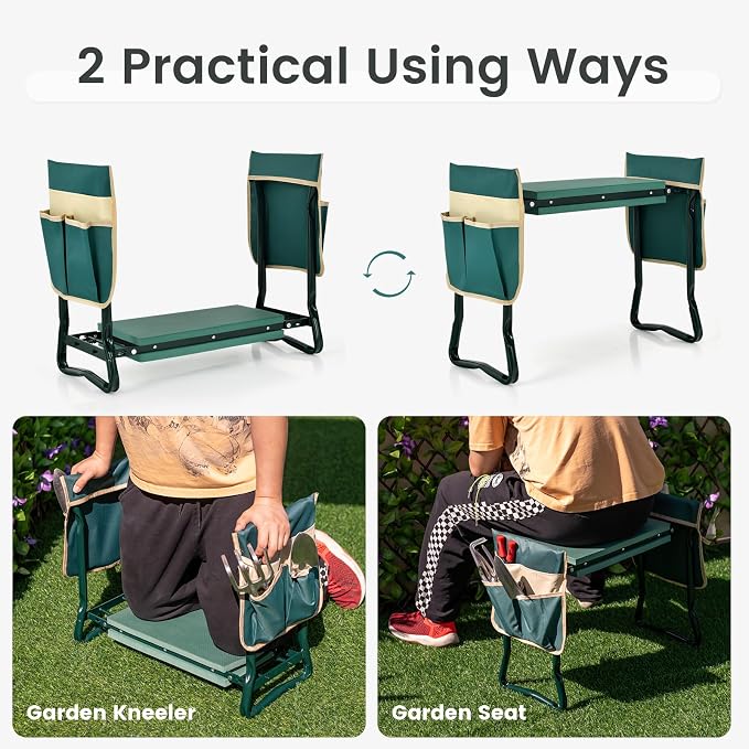 Garden Kneeler and Seat, Folding Heavy-Duty Garden Stool with Removable Tool Bags, Portable Gardening Bench for Gardening, Fishing, Seniors, Women, Men