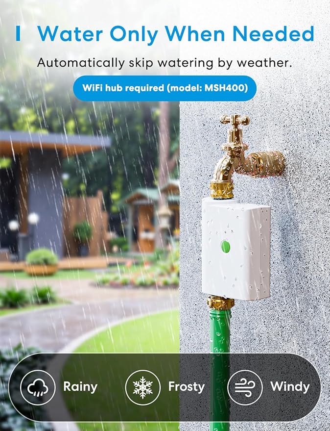 meross WiFi Water Hose Timer, Smart Sprinkler Timer with Brass Inlet & Outet, Work with Apple Homekit, Alexa & Google Assistant, Water Valve for Lawn, Garden, Yard and Pool, MSH400/MSH450 Hub Required