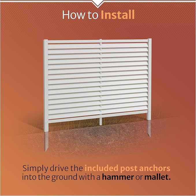 4ft H x 5ft W (1 Panel) No Dig Enclo Savannah Privacy Screen, Louvered White Vinyl Section, Trash Can Hider Outdoor, AC Barrier, Pool Equipment Enclosure, Outdoor Divider, AZ18041