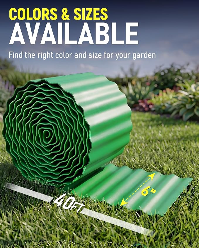 Corrugated Metal Garden Edging, 6"×40Ft Durable Landscape Border for Garden, Lawn, Flower Beds and Paver Edging (Green)