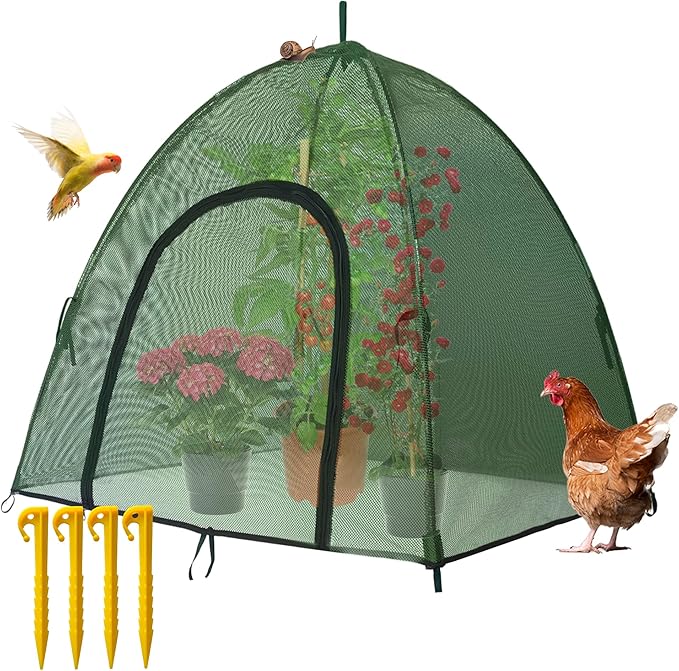 Plant Mesh Cover for Garden Protection - 50" x 50" x 40" Reusable Plant Tent Cage with Zipper & Stakes, Pest Guard Netting for Vegetables, Fruits, Flowers, Small Animals & Poultry 1PCS
