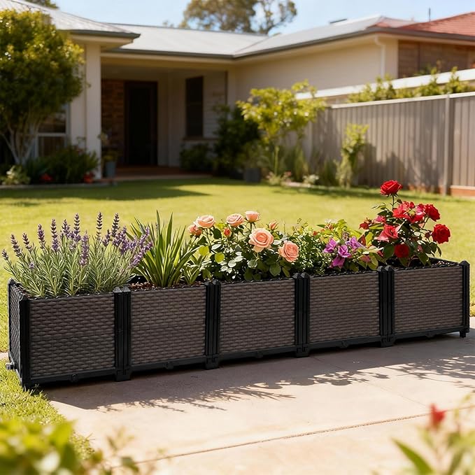 Large Raised Planter Box Outdoor Self Watering 78.7"x15.7"x14.2", Deep Raised Garden Bed - Elevated Garden Box with Drainage Plug, Rectangular Garden Planter Perfect for Patio Balcony Deck