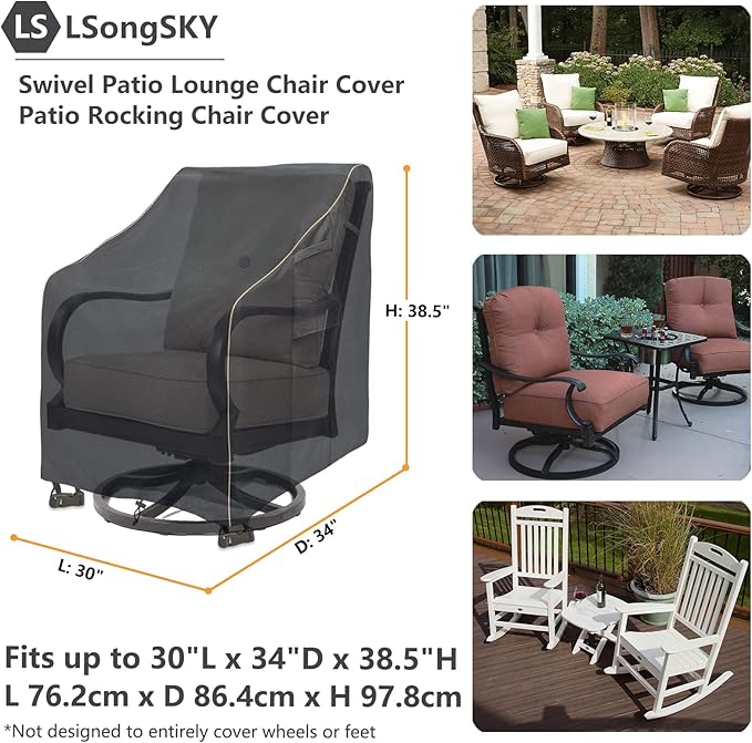 Outdoor Swivel Lounge Chair Cover 2 Pack,Waterproof Heavy Duty Patio Chair Covers,Patio Rocking Chair Covers for Outdoor Furniture,(30 W x 34 D x 38.5 H inches),Black