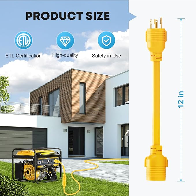 Kohree NEMA L5-30P to L14-30R Adapter Cord, 3 Prong to 4 Prong Generator Adapter, STW 10 AWG 12", 30 Amp L5-30P Male Generator to L14-30R Transfer Switch Female Adapter
