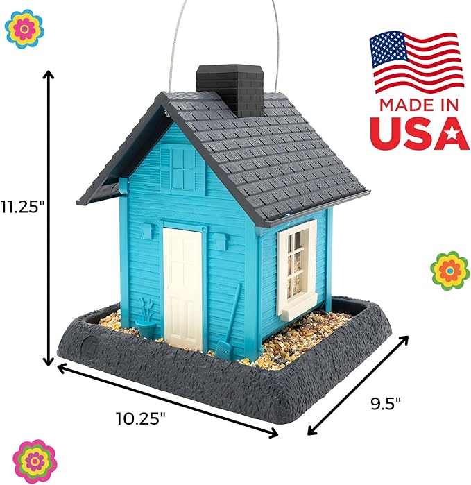 North States Village Collection - Fiesta Blue Cottage Bird Feeder: Hanging Bird Feeder for Outdoors, Holds 5 Pounds of Seed