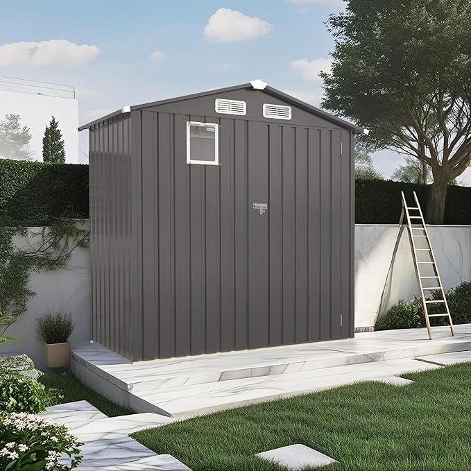 6x3.6FT Metal Storage Shed Outdoor Garden Tool Shed, Galvanized Steel Weather Resistant Compact Backyard Organizer, Lockable Utility Storage House for Patio Courtyard Equipment Storage with Vent