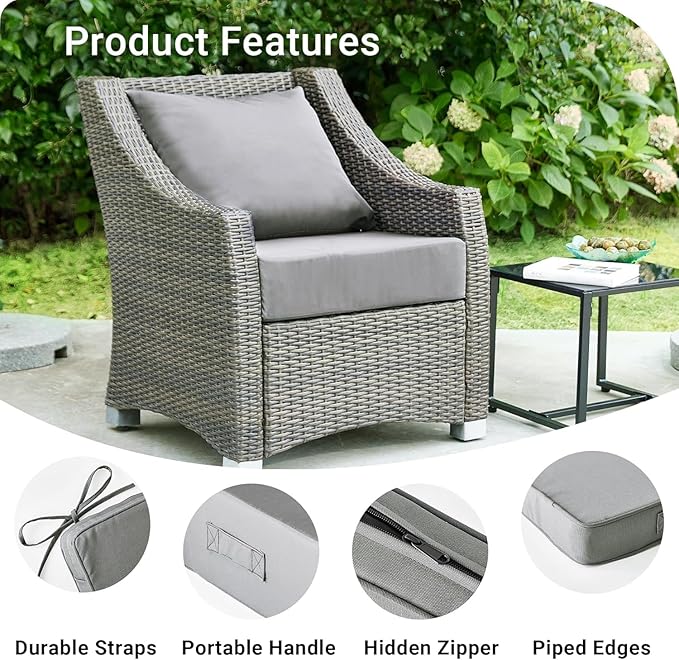 IPYNBAP Outdoor Cushions for Patio Furniture,Outdoor Seat Cushion Set 24 x 24 x 5.75 Inch,Waterproof & Fade Resistant Outdoor Chair Cushions,Deep Patio Chair Cushion with Removable Cover,Grey