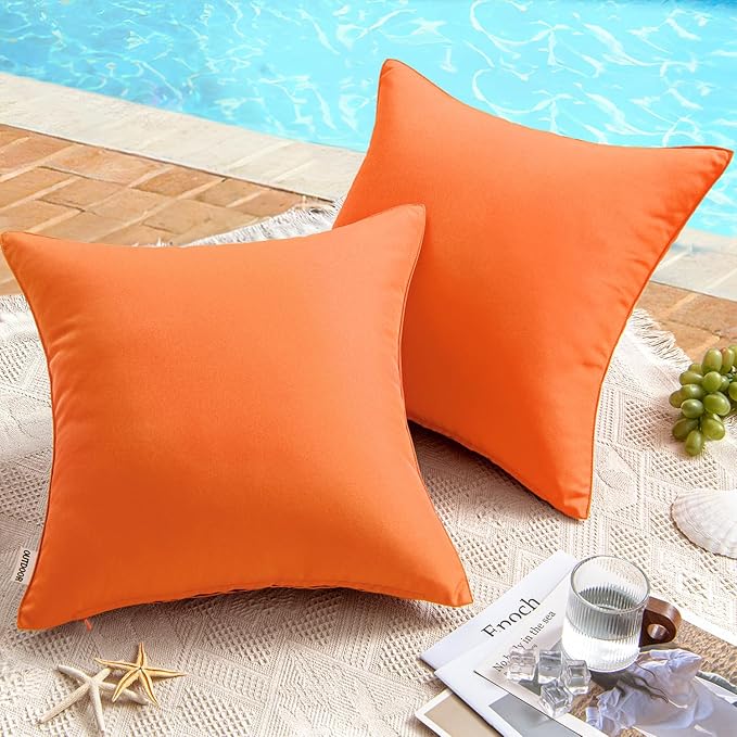 MIULEE Pack of 2 Decorative Outdoor Waterproof Pillow Covers Garden Cushion Sham Throw Pillowcase Shell for Fall Patio Tent Couch 16x16 Inch Orange