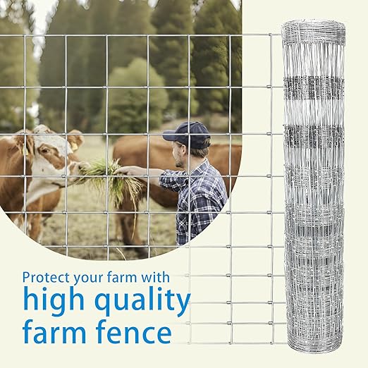 Farm Fence 3ft x 164ft Heavy Zinc Coating Cattle Fence,Galvanized Field Wire Fencing Deer Goat Hog Wire Fencing for Yard Livestock & Animals Protection