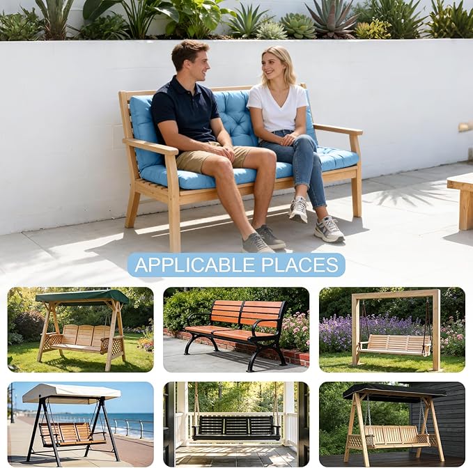 Outdoor Swing Cushions, 3 Seat Porch Swing Cushion Replacement with Backrest, Swing Cushions for Outdoor Furniture, for Patio,Backyard,Porch Garden Bench Cushion (Sky Blue 60 * 40 in)