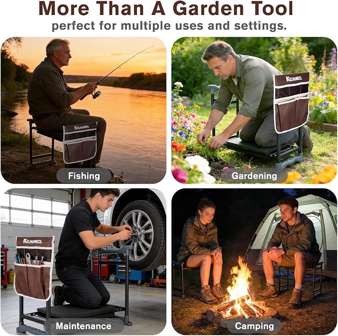 Garden Kneeler and Seat, Extra Wide Thick EVA Pad, Heavy Duty Foldable Garden Bench Holds 350lbs, Ergonomic Kneeling Stool with Garden Tool Pouches, Gardening Gifts for Women, Men, Seniors