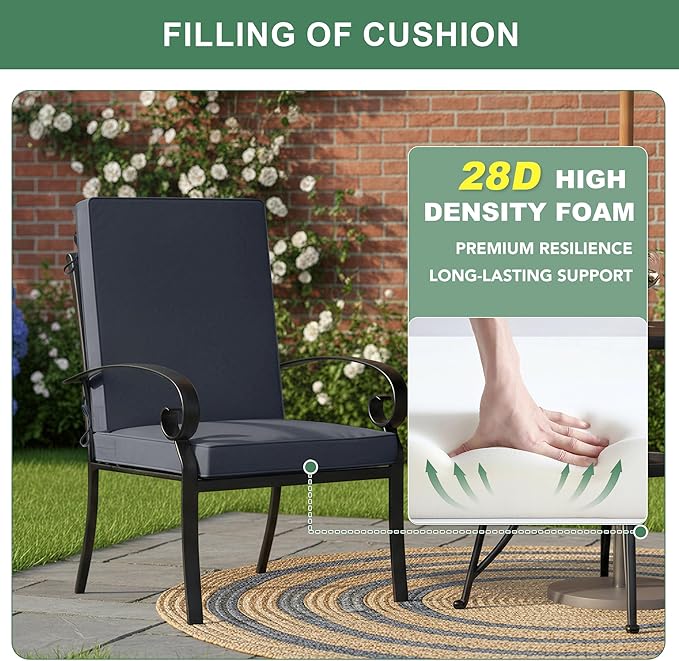 Summsun 4 Pack High Back Outdoor Chair Cushions, Water Resistant Patio Seat Cushion Set with Ties, Removable Covers, Non-Slip Bottom for Garden Lawn Patio Furniture, 44 x 20 Inch, Dark Grey