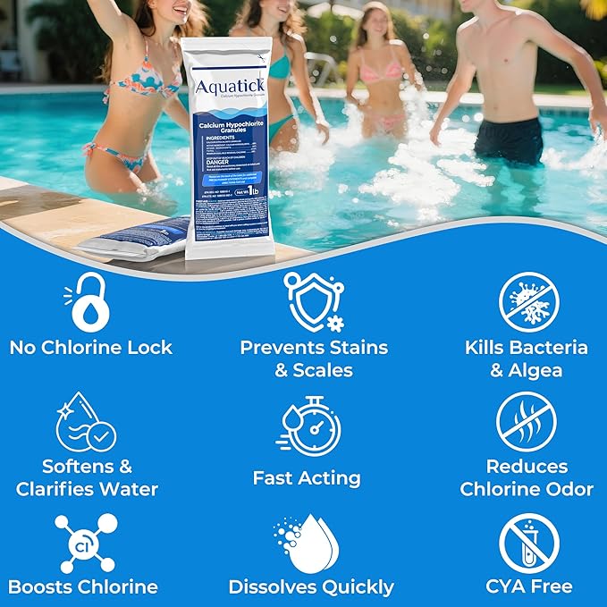 1 Pack Pro-Grade Chlorine Pool Shock, 68% Cal-Hypo Granular Sanitizer, Prevents Bacteria & Algae, Restores Crystal Clear Water - Shock Treatment, Swimming Pool Chemical - 1lb