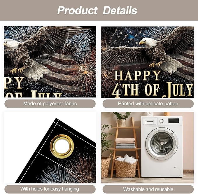 7 * 16FT Eagle Flag Happy 4th of July Garage Door Cover Decorations Independence Day Garage Door Banner for Outdoor Indoor Patriot Party Photography Backdrop