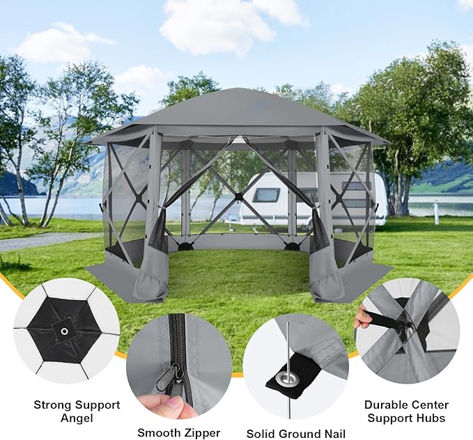 COBIZI 12x12 FT Pop Up Canopy Stargazing Tent, Gazebos On Clearance with Removable Roof, Screened in Gazebo, Screen Tents Portable carpas para Patio for Outdoor Camping,Backyard, Garden,Grey(Pro)