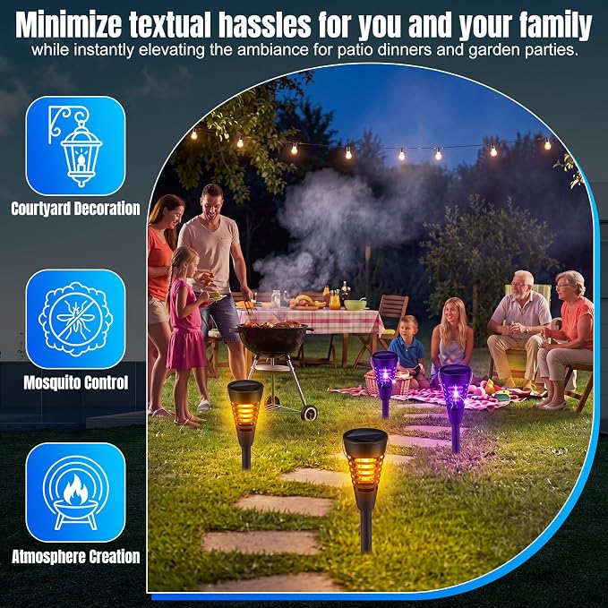 Qualirey 4 Pack Solar Bug Zapper & Mosquito Killer Outdoor Waterproof Cone-Shaped LED Light Mosquito Repellent for Patio, Garden, Yard, Camping - Hanging/Insertion Design (Warm & Purple Light)