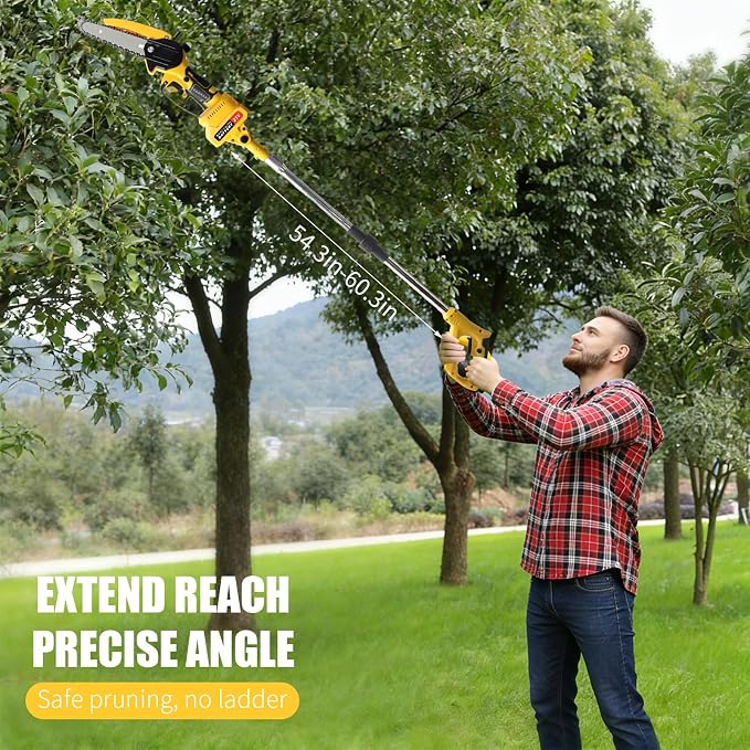 Cordless Pole Saw Electric Tree Trimmer, 2-in-1 Polesaw & Mini Chainsaw with Extension, Includes 2x21V Batteries & Complete Kit for Pruning & Limbing