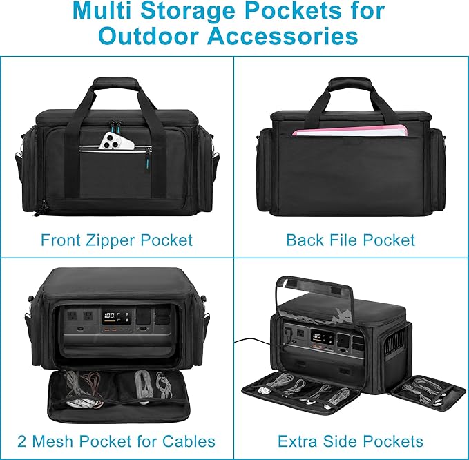 Trunab Portable Station Carrying Case Compatible with DJI 1000 Power Station Generator, Protective Shoulder Bag with Transparent Front Panel and Heat-Dissipating Side Zippers,Black