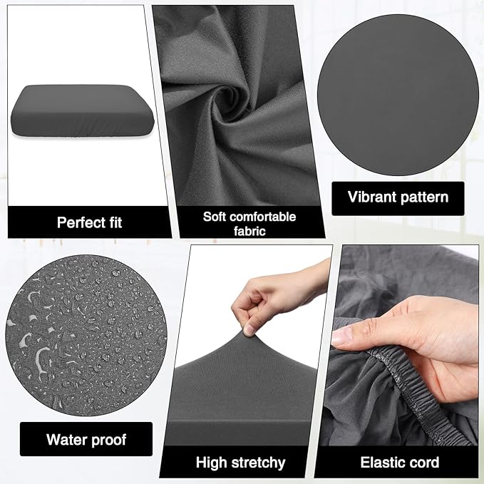 Newwiee 8 Pcs Stretch Patio Outdoor Cushion Covers Replacement for 4 Backrests and 4 Patio Cushions Covers, Waterproof Couch Sofa Slipcover Furniture Protector, Thin Fabric Breathable(Dark Gray)