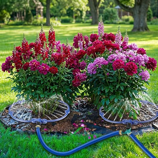 2Pcs 360° Tree Water System Tree Watering Ring 13 Inch Circle Sprinkler and Irrigation System Targeted Water with Y Hose Splitter for New Tree Outdoor Plants Raised Garden Beds Shrubs (Blue, Small)