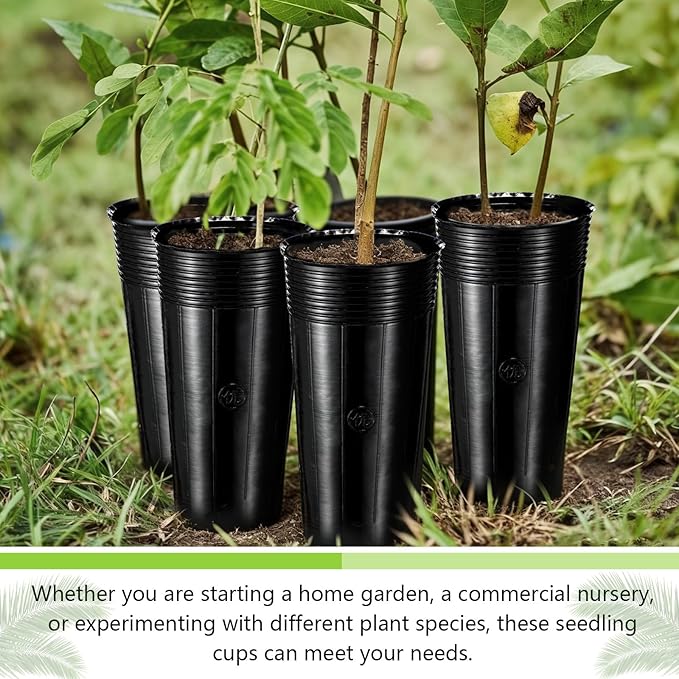 100 Pack Tall Tree Pot 11.8'' x 4.7'', Black Plastic Deep Nursery Pots, Soft Deep Seedling Pots for Seed Starting, Plant Starter Cups with Drainage Holes for Flowers, Cutting & Transplanting