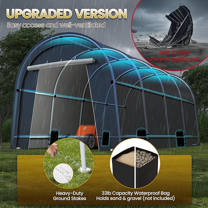 Wisteria Lane Heavy Duty Carport with 4 Cloth Bags, All-Weather Car Canopy with 2 Roll-up Doors, Portable Garage Storage Shelter Shed for Cars, Truck, or Garden Tools, 10' x 20'