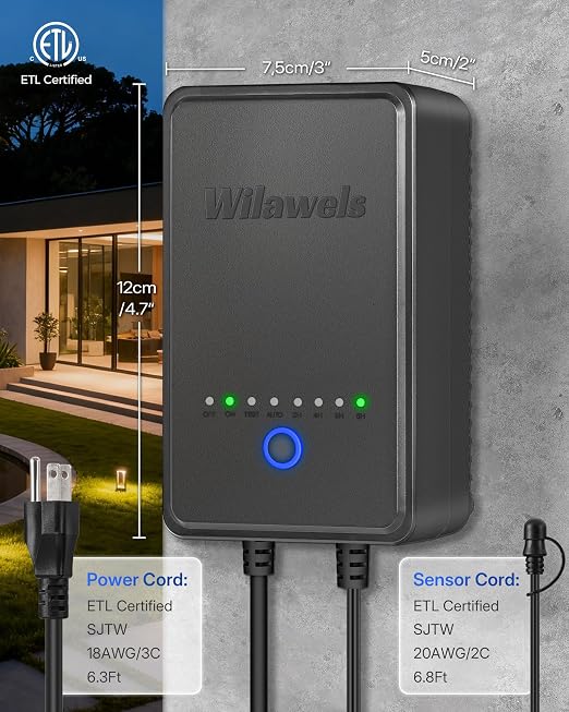 60W Low Voltage Landscape Transformer, Weatherproof Outdoor Low Voltage Transformer, 120V AC to 12V DC, Landscape Lighting Transformer with Timer and Photocell Sensor, ETL Listed A01LT06