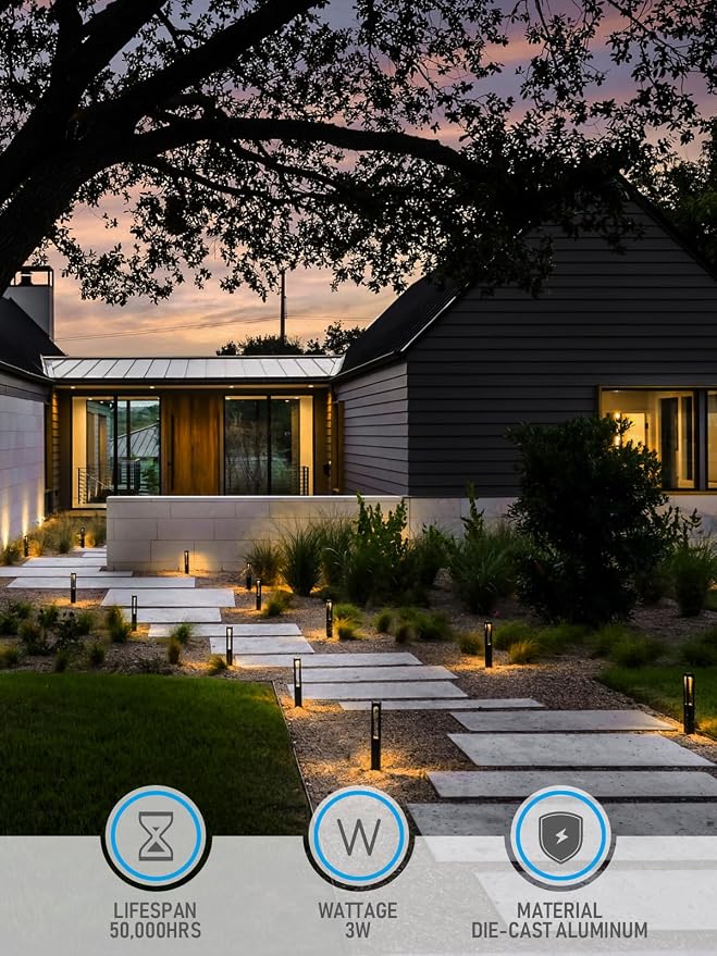 LEONLITE 10-Pack 3W LED Low Voltage Path Lights Aluminum 3000K Black | Landscape Pathway Lights, Outdoor Landscape Lighting for Driveway, Garden, 12-24V AC/DC, ETL, IP65 Waterproof, Warm White