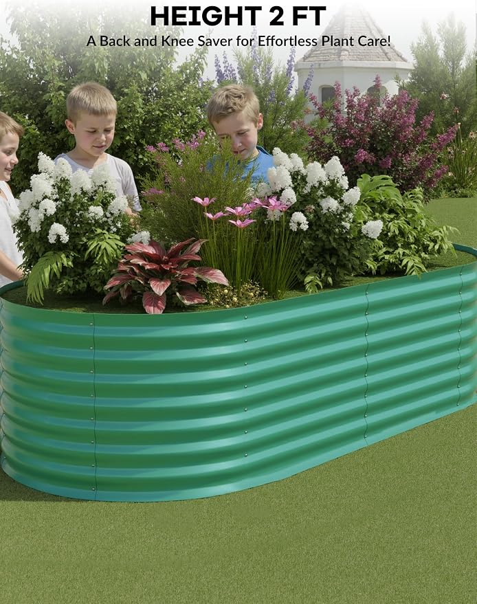 GarveeLife 6x3x2 ft 2-Pack Raised Garden Bed - Galvanized Steel Outdoor Planter Box for Vegetables, Flowers & Herbs - Durable Rust-Resistant Garden Box, Easy Assembly Raised Beds for Gardening,Green