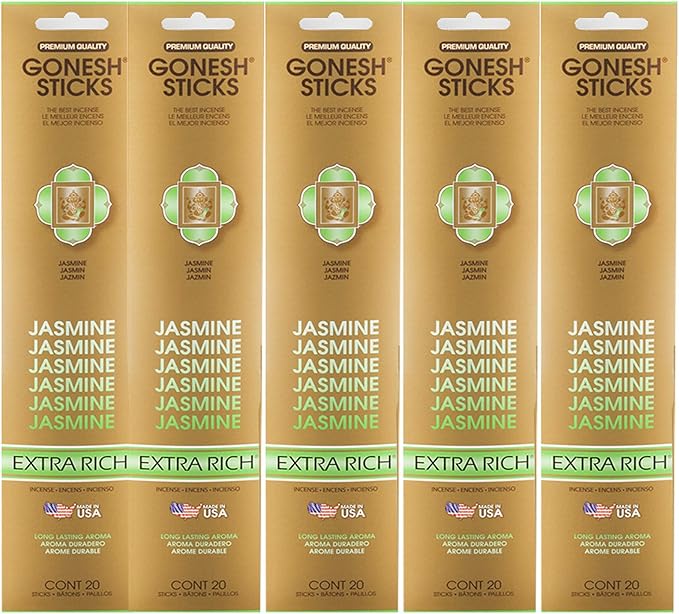 Gonesh Incense Sticks Extra Rich Collection - Jasmin 5 Packs (100 Total)