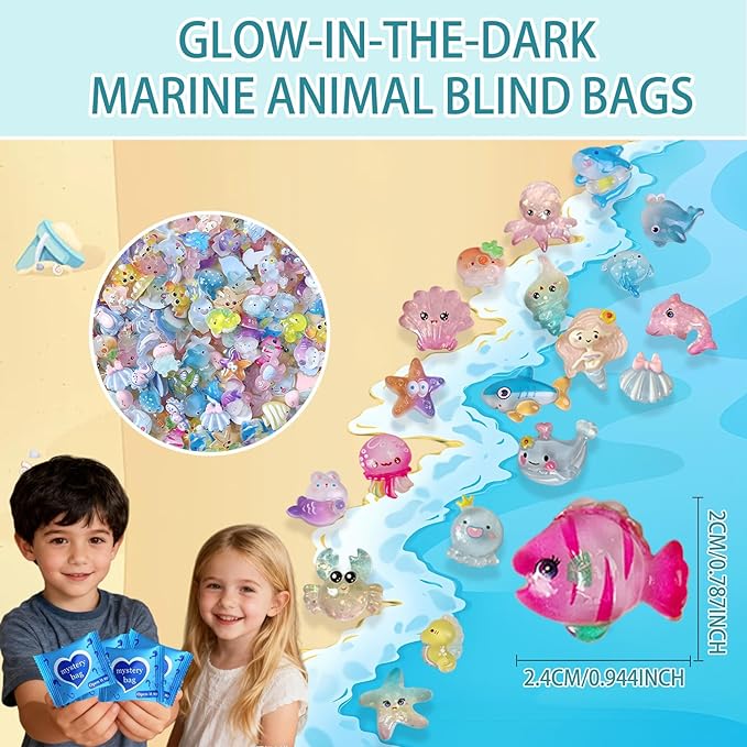 Mini Glow In The Dark Animal Resin Models, Resin Animals Mystery Bags, Individually Wrapped Blind Bags Tiny Animal Figurines, Collectible Mini Animals For Fairy Garden, DIY Crafts (50, Ocean)