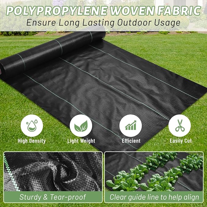 4ftx300ft Weed Barrier Landscape Fabric Heavy Duty, Woven Weed Control Cloth, Woven Geotextile Fabric for Underlayment, Commercial Driveway Weed Block Cover Mat,with 1 Pair of Gloves
