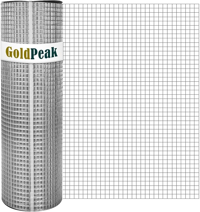 GoldPeak Hardware Cloth 1/2 inch 48 x 100 Ft 19-Gauge, Hot-dip Galvanized After Welding, Wire Mesh Roll Chicken Wire Fencing Wire Cloth Gopher Wire Chicken Coop Wire Tree Fence