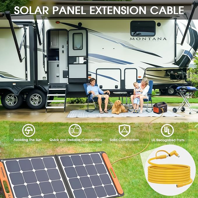 Solar Panel Extension Cable for Jackery 35FT, 14AWG 8mm DC Connector Compatible with Yeti, Anker, BLUETT, Jackery Portable Power Stations for Outdoor Camping, RV, Emergency Use (Yellow)