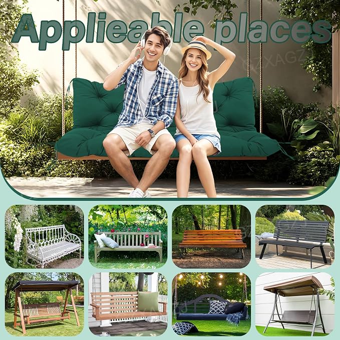 Porch Swing Cushions Outdoor 40x40 inch Waterproof Extra Thick 5" Swing Cushions Replacement with Backrest and Ties for Outdoor Furniture Porch Patio Garden Lawn (Dark Green)