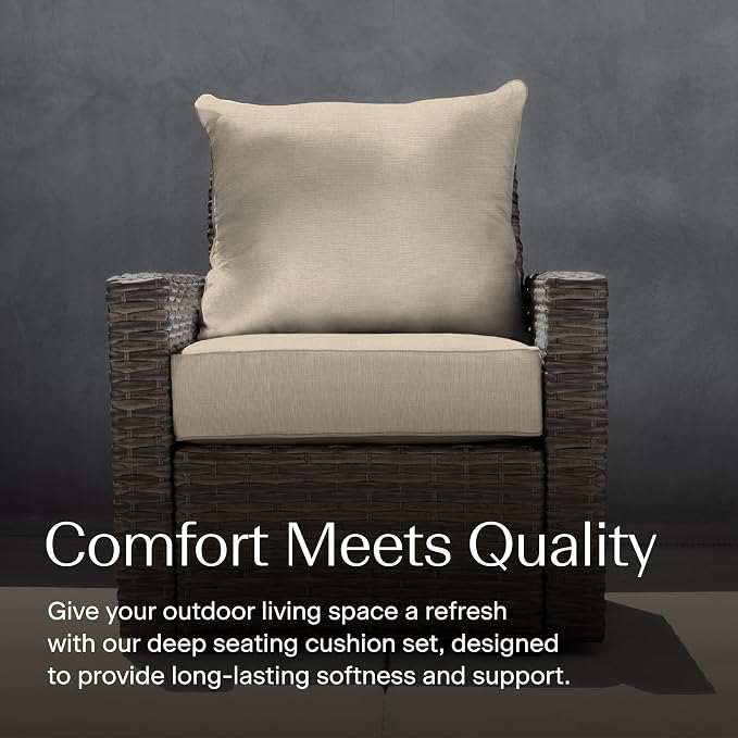 Honeycomb Outdoor Heritage Deep Seat, 25 x 26, Textured Solid Almond Chair Cushion with Removable Cover, for Patio Furniture