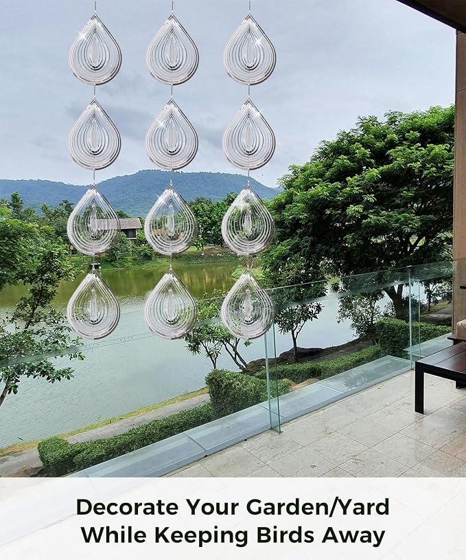 12 Bird Scare Devices Highly Reflective 3D Bird Reflectors, Shiny Bird Deterrents for Outside Patio, Wind Spinners Outdoor Garden Decoy to Keep Birds, Woodpeckers Away from House, Outdoor