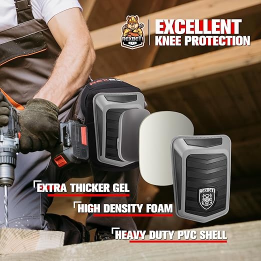 REXBETI New Upgraded Knee Pads for Work, Construction Knee Pads for Men, Heavy Duty Comfortable Anti-Slip Foam Gel Knee Pads for Gardening Flooring and Cleaning, Extra 4 Extension Straps, Gray