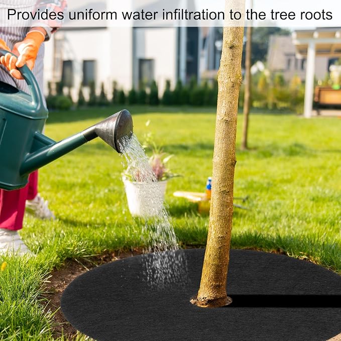 HARFINGTON 6pcs Tree Mulch Ring 9.8 Inch Non-Woven Round Tree Protector Weed Barrier Mat Plant Cover Rings for Weed Grass Control Root Protection, Black