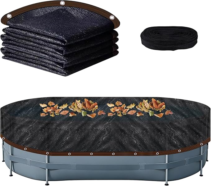 Pool Leaf Net Cover 18x34 Oval Above Ground, Black Mesh Swimming Pool Net Cover with Winch & Cable, Heavy-Duty Tear Resistant UV-Protected Weatherproofa (Black, Oval-18FTX34FT)