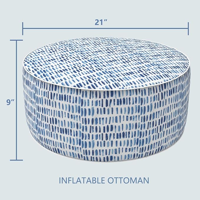LVTXIII Outdoor Inflatable Ottoman Stool, Patio Water Repellent Footrest Stool with Handle, Portable Outside Round Ottoman for Patio Garden, Camping or Home Use, 21"x21"x9", Blue Pebble