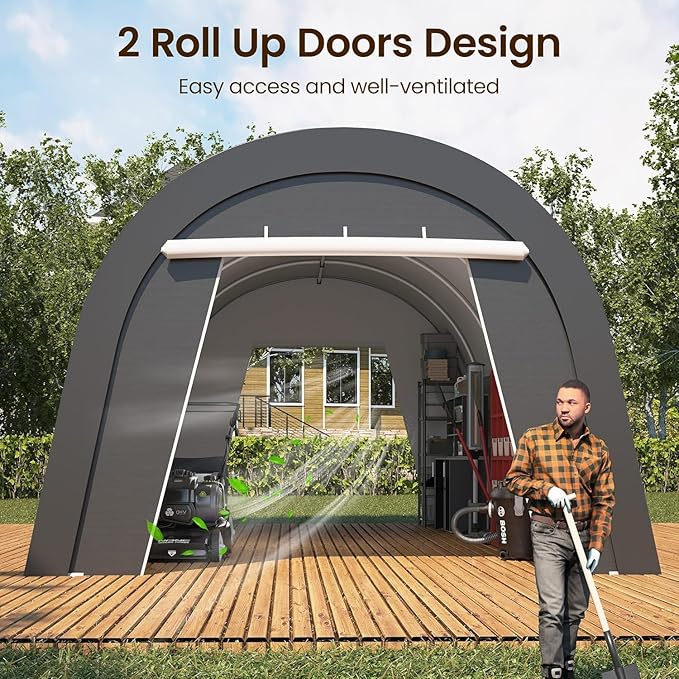FansaFurn Heavy Duty Carport with 4 Cloth Bags, All-Weather Portable Garage with 2 Roll-up Doors, Car Canopy Storage Shelter Shed for Boat, Truck, or Garden Tools, 12' x 25'