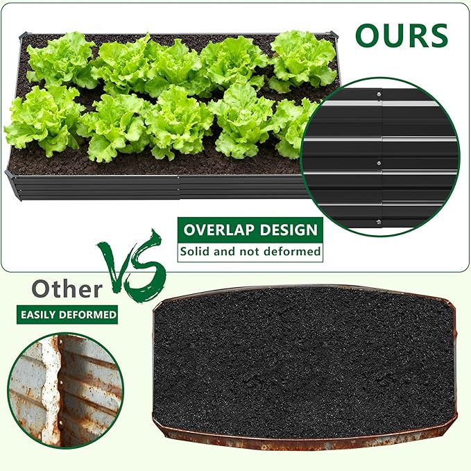 Meberam 2 Pack 6x3x1FT Galvanized Raised Garden Beds Kit Outdoor Metal Gardening Planter Box for Vegetable Elevated Flower Herbs,Black