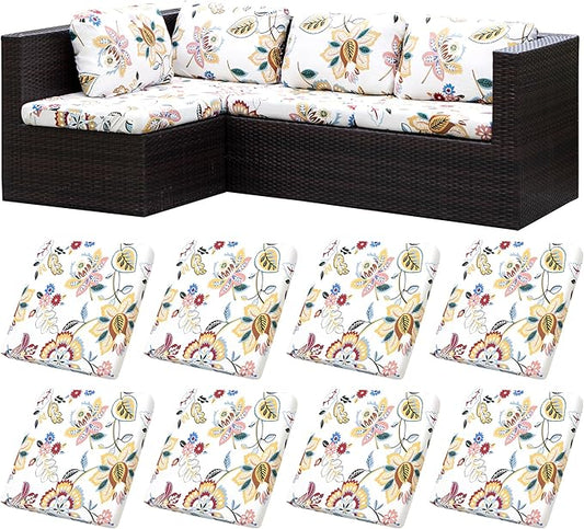 BIETYONE 8Pcs Stretch Patio Cushion Covers,Outdoor Couch Covers Replacement,Outdoor Couch & Sofa Slipcovers,for Patio Furniture Cushion Covers,Washable Reusable Furniture Protector (Vivid, Cover Only)