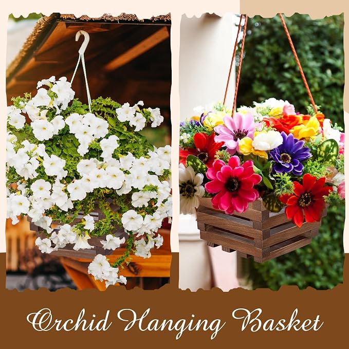 SiliFine 6 Sturdy Orchid Hanging Baskets, Wooden Plant Hanging Baskets, Handmade Inverted Trapezoidal Suitable for Orchids and Other Plants, Staghorn Ferns for Outdoor and Indoor Use, 6 Inch(Wooden)