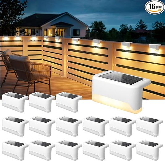 SOLPEX Solar Fence Lights Outdoor, Solar Deck Lights Waterproof LED Step Light for Outside, Stair, Garden, Patio, Yard, Railing, Front Porch, Balcony Decor(16 Pack Warm White)